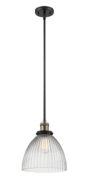 Innovations Lighting Seneca Falls 1-100 watt 10 inch Black Antique Brass Pendant with Halophane glass and Solid Brass Hang Straight Swivel 201SBABG222