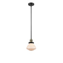 Olean Mini Pendant shown in the Black Antique Brass finish with a Matte White shade