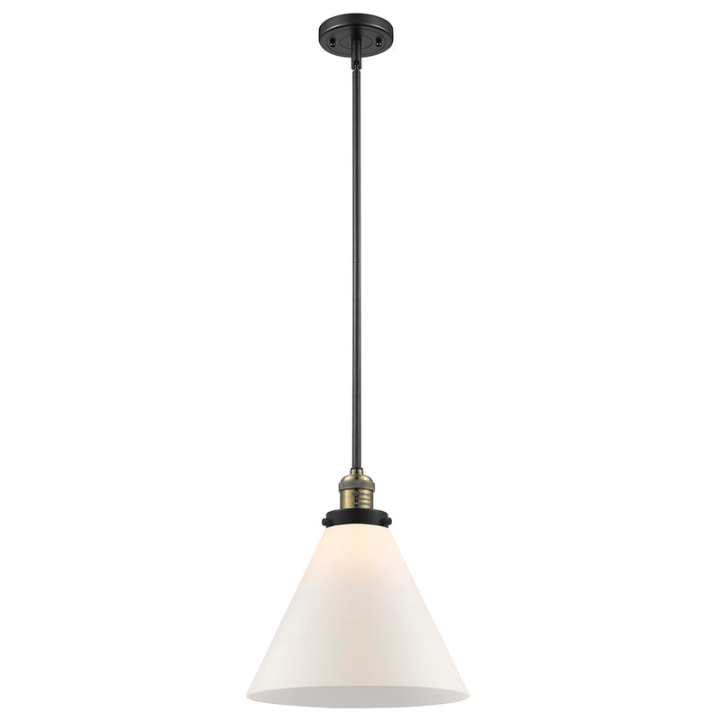 Cone Mini Pendant shown in the Black Antique Brass finish with a Matte White shade