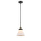 Cone Mini Pendant shown in the Black Antique Brass finish with a Matte White shade