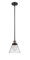 Innovations Lighting Large Cone 1-100 watt 8 inch Black Antique Brass Mini Pendant with Clear glass and Solid Brass Hang Straight Swivel 201SBABG42