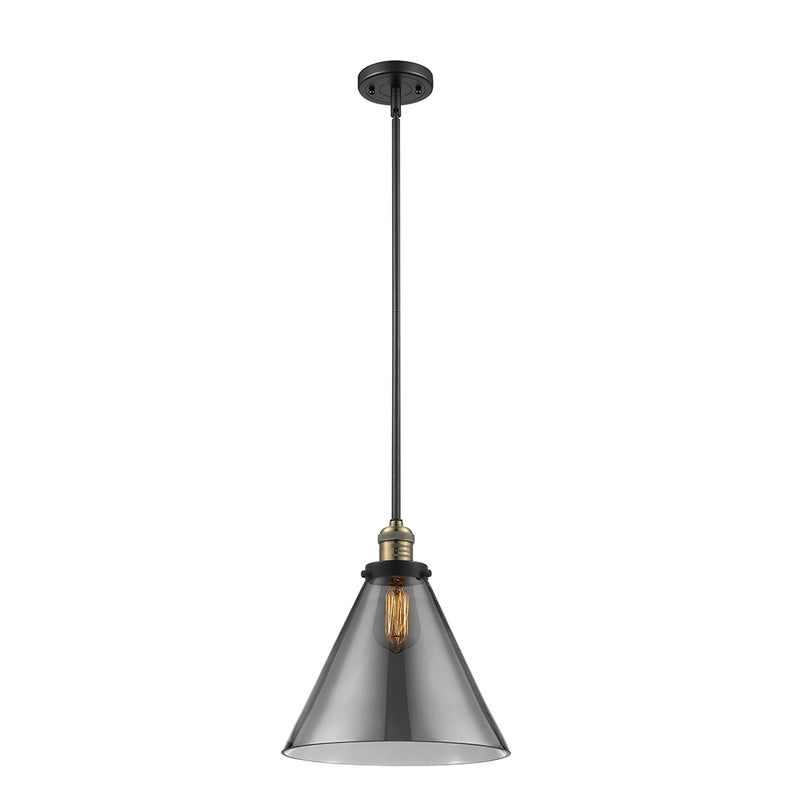 Cone Mini Pendant shown in the Black Antique Brass finish with a Plated Smoke shade