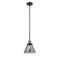 Cone Mini Pendant shown in the Black Antique Brass finish with a Plated Smoke shade