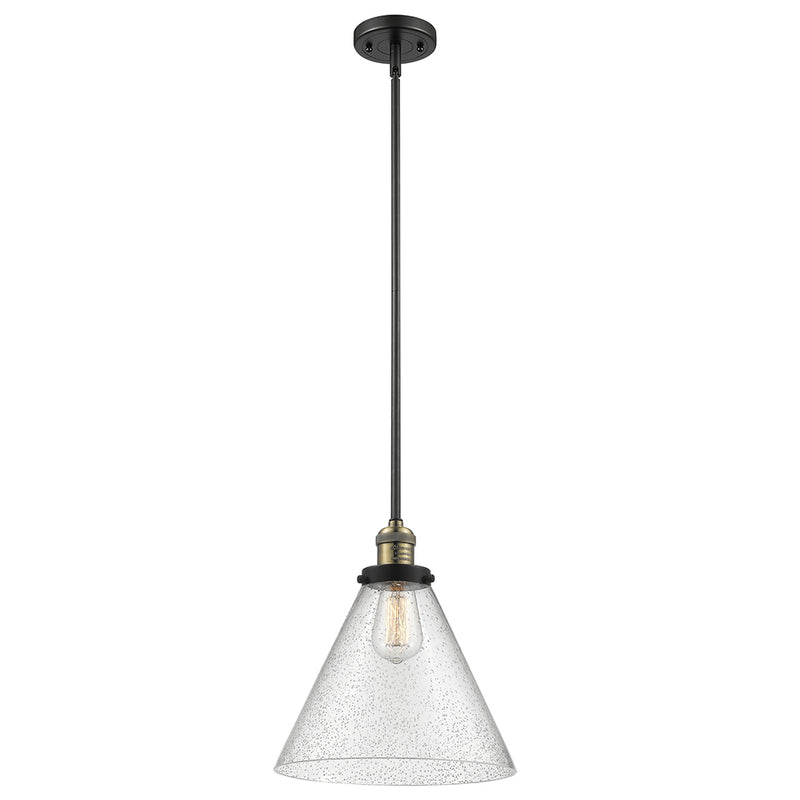 Cone Mini Pendant shown in the Black Antique Brass finish with a Seedy shade