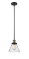 Innovations Lighting Large Cone 1-100 watt 8 inch Black Antique Brass Mini Pendant with Seedy glass and Solid Brass Hang Straight Swivel 201SBABG44