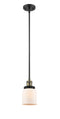 Innovations Lighting Small Bell 1-100 watt 5 inch Black Antique Brass Mini Pendant with Matte White Cased glass and Solid Brass Hang Straight Swivel 201SBABG51