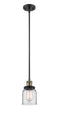 Innovations Lighting Small Bell 1-100 watt 5 inch Black Antique Brass Mini Pendant with Clear glass and Solid Brass Hang Straight Swivel 201SBABG52