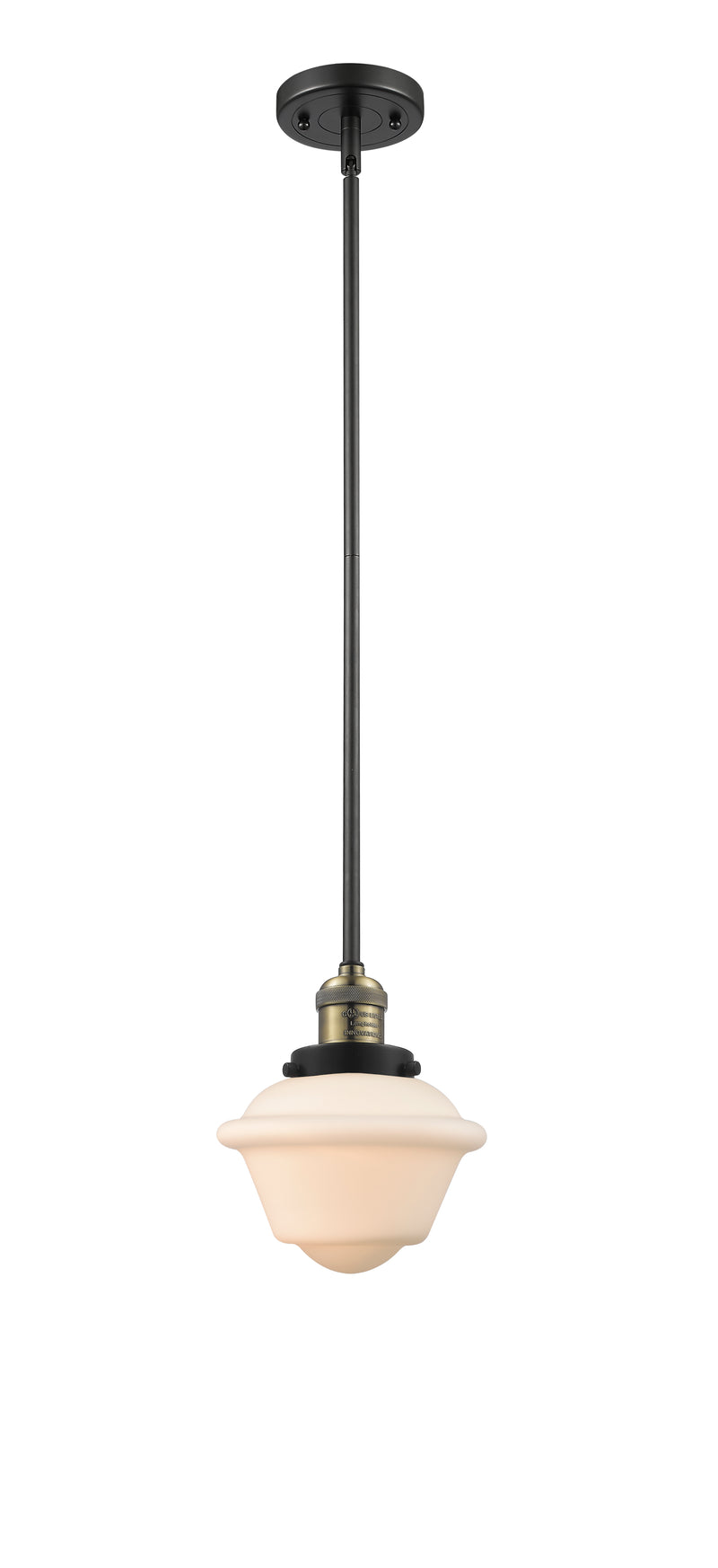 Innovations Lighting Small Oxford 1-100 watt 8 inch Black Antique Brass Mini Pendant with Matte White Cased glass and Solid Brass Hang Straight Swivel 201SBABG531