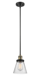 Innovations Lighting Small Cone 1-100 watt 6 inch Black Antique Brass Mini Pendant with Seedy glass and Solid Brass Hang Straight Swivel 201SBABG64