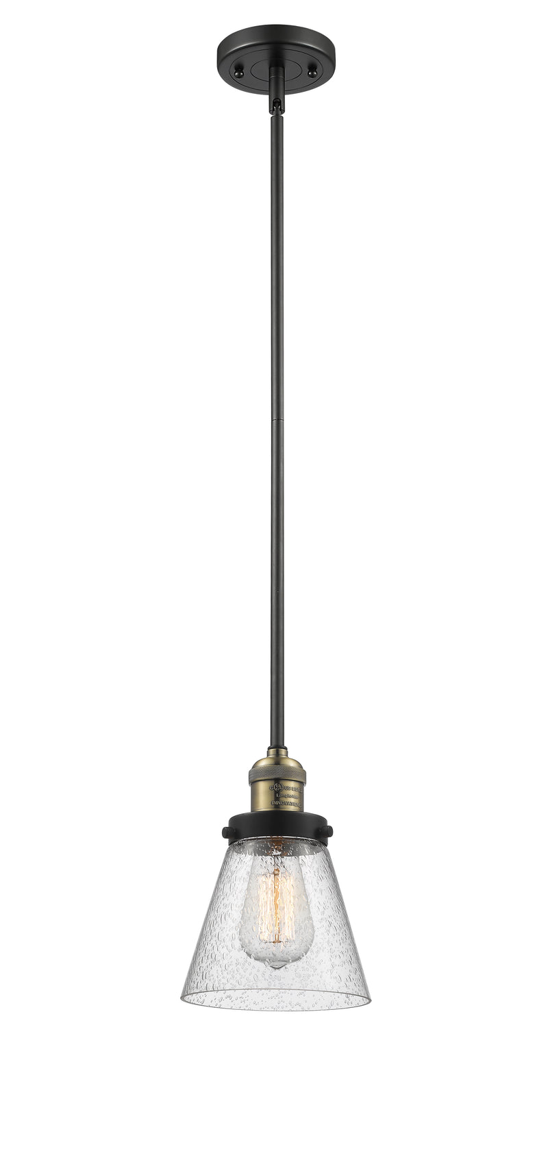 Innovations Lighting Small Cone 1-100 watt 6 inch Black Antique Brass Mini Pendant with Seedy glass and Solid Brass Hang Straight Swivel 201SBABG64