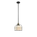 Bell Cage Mini Pendant shown in the Black Antique Brass finish with a Matte White shade
