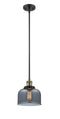 Innovations Lighting Large Bell 1-100 watt 8 inch Black Antique Brass Mini Pendant with Smoked glass and Solid Brass Hang Straight Swivel 201SBABG73