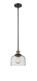 Innovations Lighting Large Bell 1-100 watt 8 inch Black Antique Brass Mini Pendant with Seedy glass and Solid Brass Hang Straight Swivel 201SBABG74