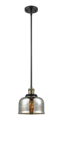 Innovations Lighting Large Bell 1-100 watt 8 inch Black Antique Brass Mini Pendant with Silver Plated Mercury glass and Solid Brass Hang Straight Swivel 201SBABG78