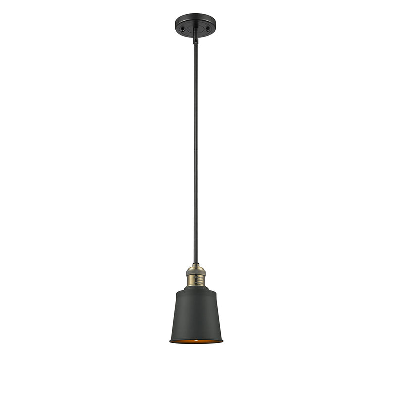 Addison Mini Pendant shown in the Black Antique Brass finish with a Antique Brass shade