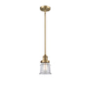 Canton Mini Pendant shown in the Brushed Brass finish with a Clear shade