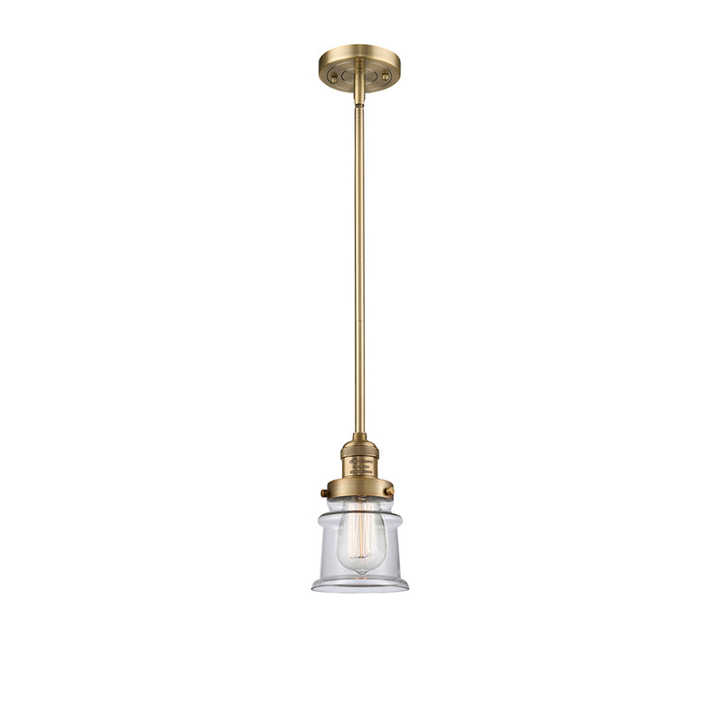 Canton Mini Pendant shown in the Brushed Brass finish with a Clear shade