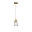 Canton Mini Pendant shown in the Brushed Brass finish with a Seedy shade