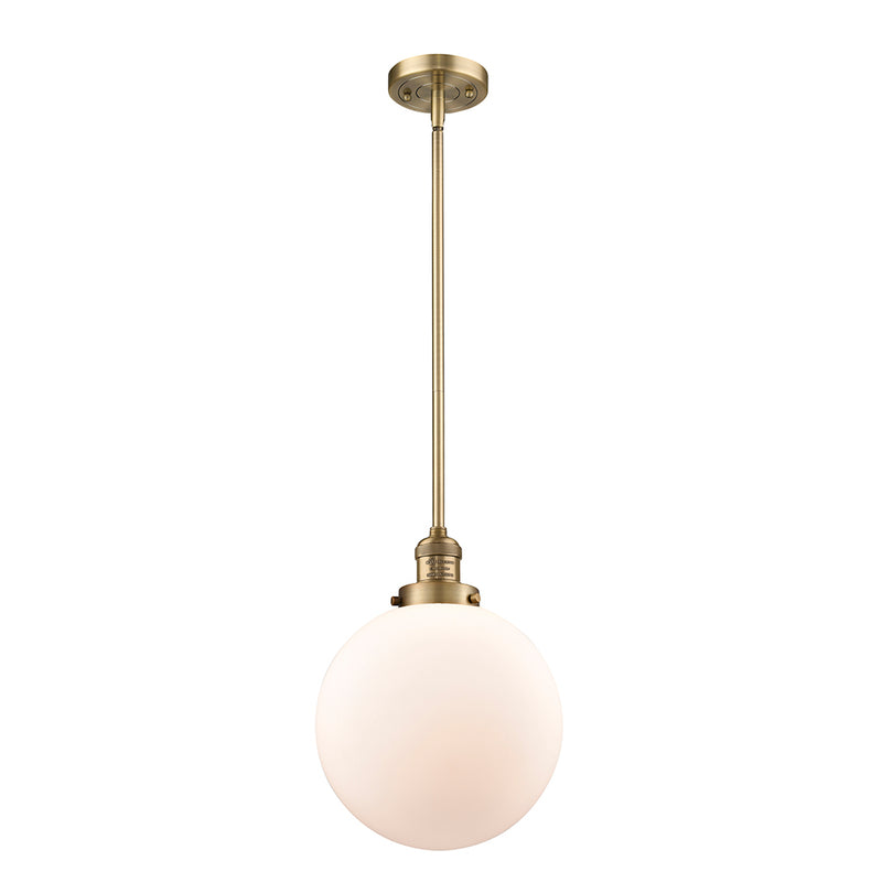 Beacon Mini Pendant shown in the Brushed Brass finish with a Matte White shade