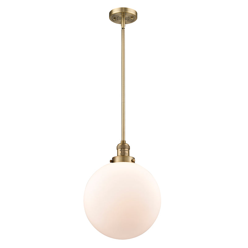 Beacon Mini Pendant shown in the Brushed Brass finish with a Matte White shade