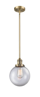 Innovations Lighting Beacon 1-100 watt 8 inch Brushed Brass Mini Pendant with Clear glass and Solid Brass Hang Straight Swivel 201SBBG2028