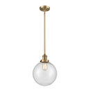 Beacon Mini Pendant shown in the Brushed Brass finish with a Seedy shade