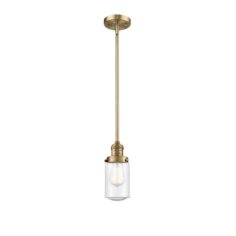 Dover Mini Pendant shown in the Brushed Brass finish with a Seedy shade