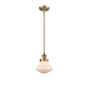 Olean Mini Pendant shown in the Brushed Brass finish with a Matte White shade