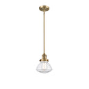 Olean Mini Pendant shown in the Brushed Brass finish with a Clear shade