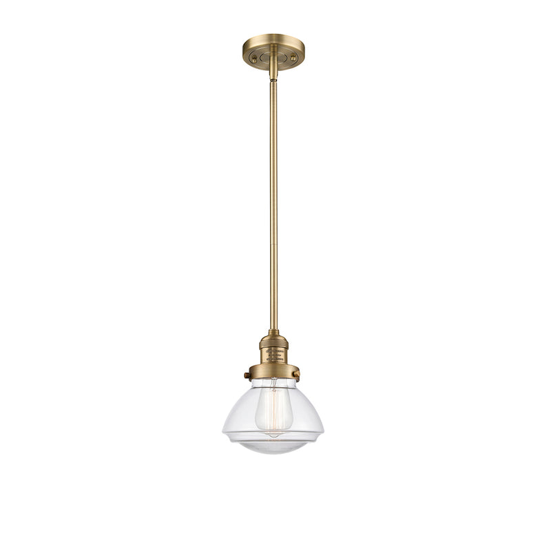 Olean Mini Pendant shown in the Brushed Brass finish with a Clear shade