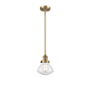 Olean Mini Pendant shown in the Brushed Brass finish with a Seedy shade