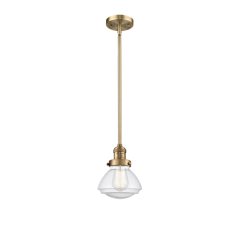 Olean Mini Pendant shown in the Brushed Brass finish with a Seedy shade