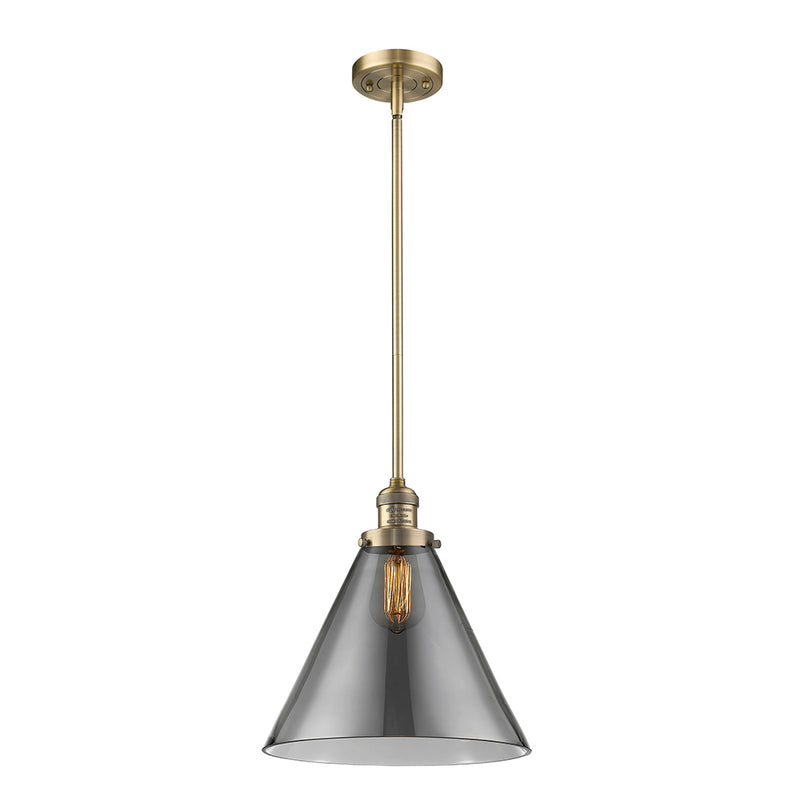 Cone Mini Pendant shown in the Brushed Brass finish with a Plated Smoke shade