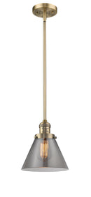 Innovations Lighting Large Cone 1-100 watt 8 inch Brushed Brass Mini Pendant with Smoked glass and Solid Brass Hang Straight Swivel 201SBBG43