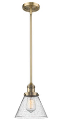 Innovations Lighting Large Cone 1-100 watt 8 inch Brushed Brass Mini Pendant with Seedy glass and Solid Brass Hang Straight Swivel 201SBBG44