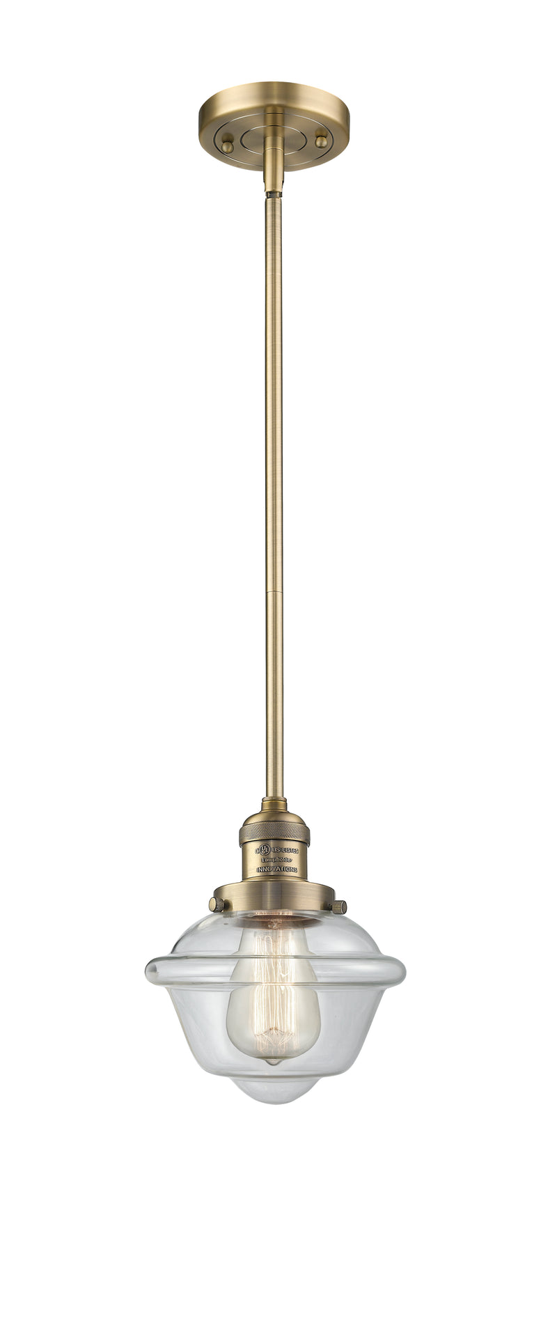 Innovations Lighting Small Oxford 1-100 watt 8 inch Brushed Brass Mini Pendant with Clear glass and Solid Brass Hang Straight Swivel 201SBBG532