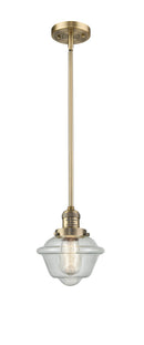 Innovations Lighting Small Oxford 1-100 watt 8 inch Brushed Brass Mini Pendant with Seedy glass and Solid Brass Hang Straight Swivel 201SBBG534