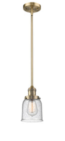 Innovations Lighting Small Bell 1-100 watt 5 inch Brushed Brass Mini Pendant with Seedy glass and Solid Brass Hang Straight Swivel 201SBBG54