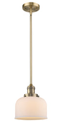 Innovations Lighting Large Bell 1-100 watt 8 inch Brushed Brass Mini Pendant with Matte White Cased glass and Solid Brass Hang Straight Swivel 201SBBG71