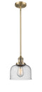 Innovations Lighting Large Bell 1-100 watt 8 inch Brushed Brass Mini Pendant with Seedy glass and Solid Brass Hang Straight Swivel 201SBBG74