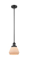 Innovations Lighting Fulton 1-100 watt 7 inch Black Mini Pendant with Matte White Cased glass and Solid Brass Hang Straight Swivel 201SBKG171