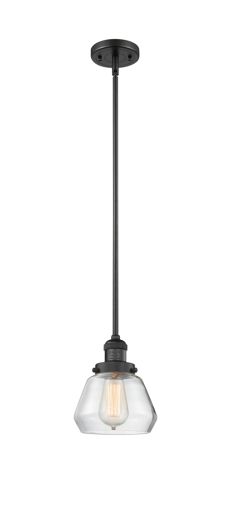 Innovations Lighting Fulton 1-100 watt 7 inch Black Mini Pendant with Clear glass and Solid Brass Hang Straight Swivel 201SBKG172