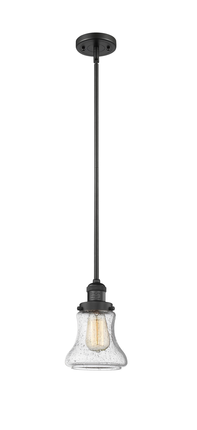 Innovations Lighting Bellmont 1-100 watt 6.5 inch Black Mini Pendant with Seedy glass and Solid Brass Hang Straight Swivel 201SBKG194