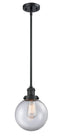 Innovations Lighting Beacon 1-100 watt 8 inch Black Mini Pendant with Clear glass and Solid Brass Hang Straight Swivel 201SBKG2028