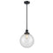 Beacon Mini Pendant shown in the Matte Black finish with a Seedy shade