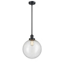 Beacon Mini Pendant shown in the Matte Black finish with a Seedy shade