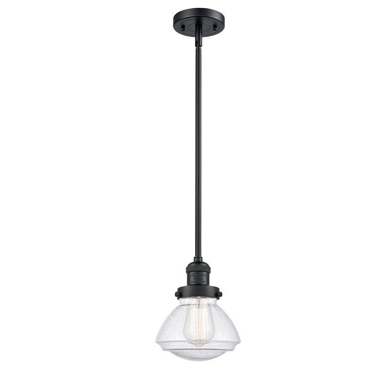 Olean Mini Pendant shown in the Matte Black finish with a Seedy shade