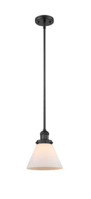 Innovations Lighting Large Cone 1-100 watt 8 inch Black Mini Pendant with Matte White Cased glass and Solid Brass Hang Straight Swivel 201SBKG41