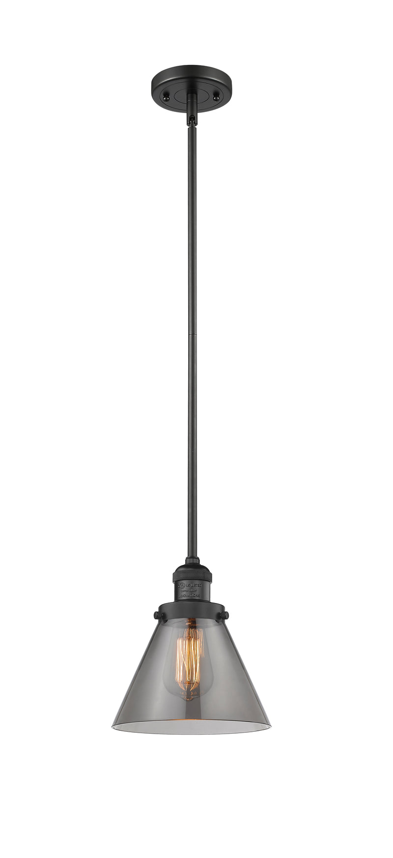 Innovations Lighting Large Cone 1-100 watt 8 inch Black Mini Pendant with Smoked glass and Solid Brass Hang Straight Swivel 201SBKG43