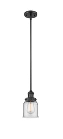 Innovations Lighting Small Bell 1-100 watt 5 inch Black Mini Pendant with Clear glass and Solid Brass Hang Straight Swivel 201SBKG52